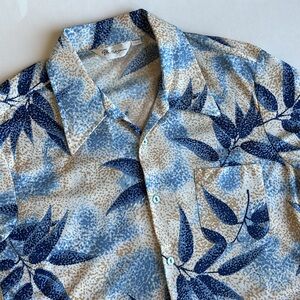 Vintage Mr. California 70’s Blue White Leaf Short Sleeve Button Shirt Mens Large
